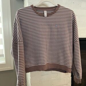 Zyia Brown and Blue Striped Cropped Crewneck Sweatshirt
